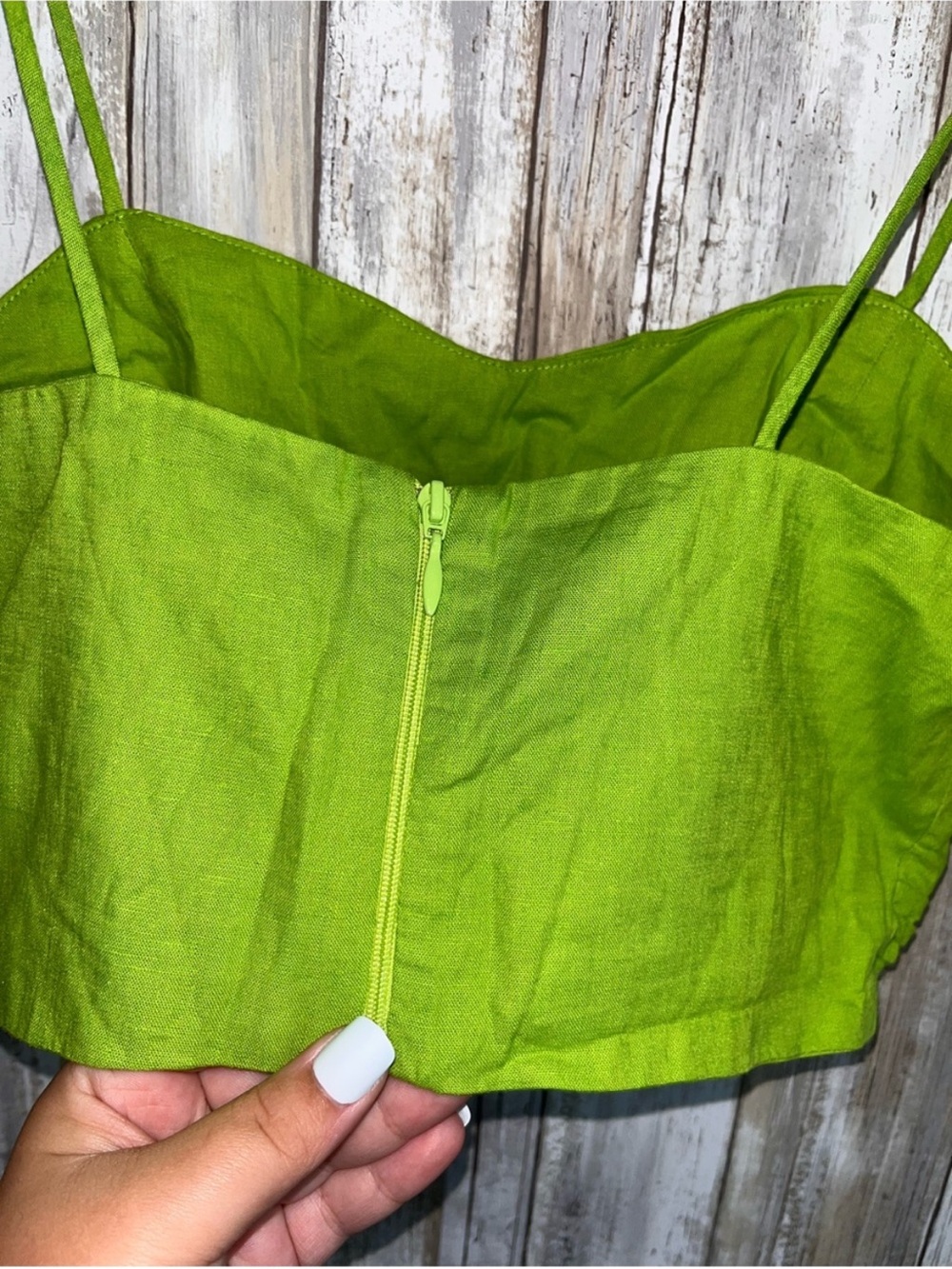 Zara Green Linen Blend Cropped Cami Tank Top NWT Chartreuse Size Small - Picture 5 of 7